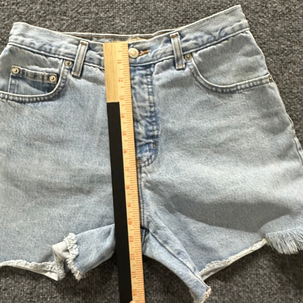 London Jean Shorts Womens Size 6 Blue High Waisted Raw Hem Denim USA Made - Picture 3 of 9